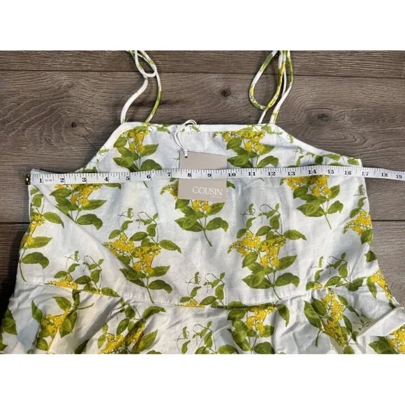 COUSIN THE LABEL NWT SZ M Floral Tiered Mini Dress YELLOW GREEN - Picture 5 of 9
